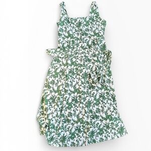 Smith & Quinn Green White Floral Midi Dress XL Sleeveless Belted Square Neck